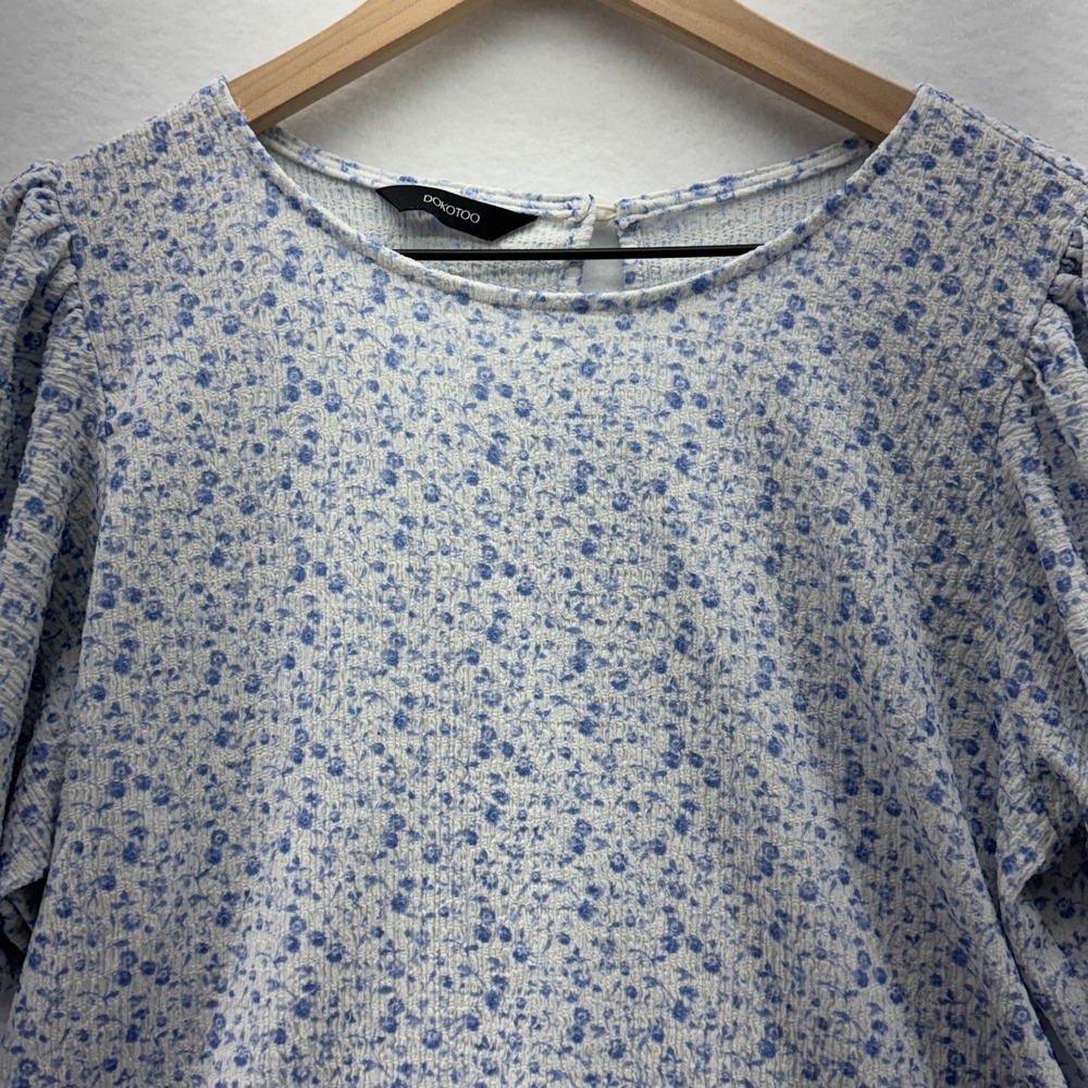 Womens Blue Floral Puff Sleeve Blouse Size Small Dokotoo Ruffle Cottagecore Top - Picture 2 of 8
